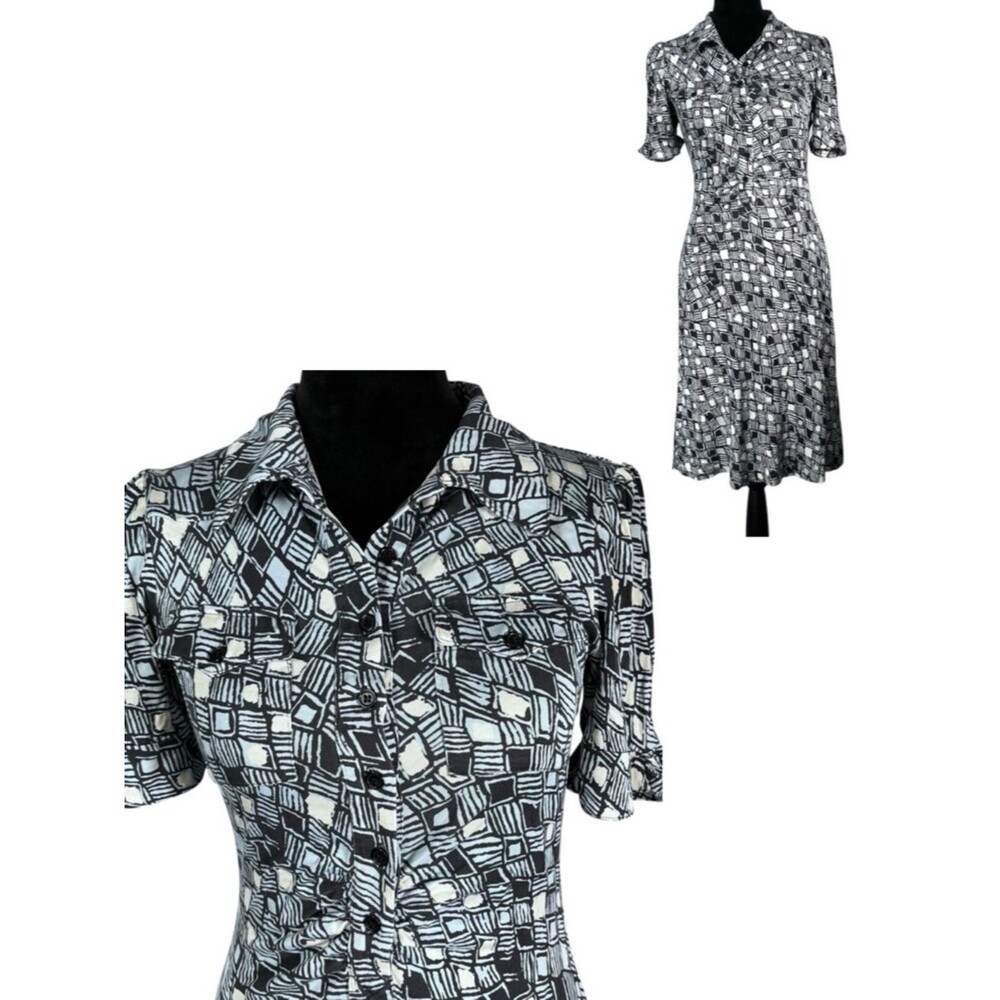 Diane Von Furstenberg Silk Shirt Dress Blue White Print Polly Anna Fit Flare